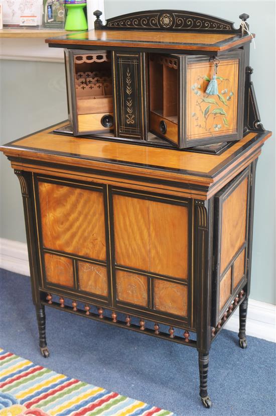 An Asthetic period satinwood and ebony writing chest, H.116cm